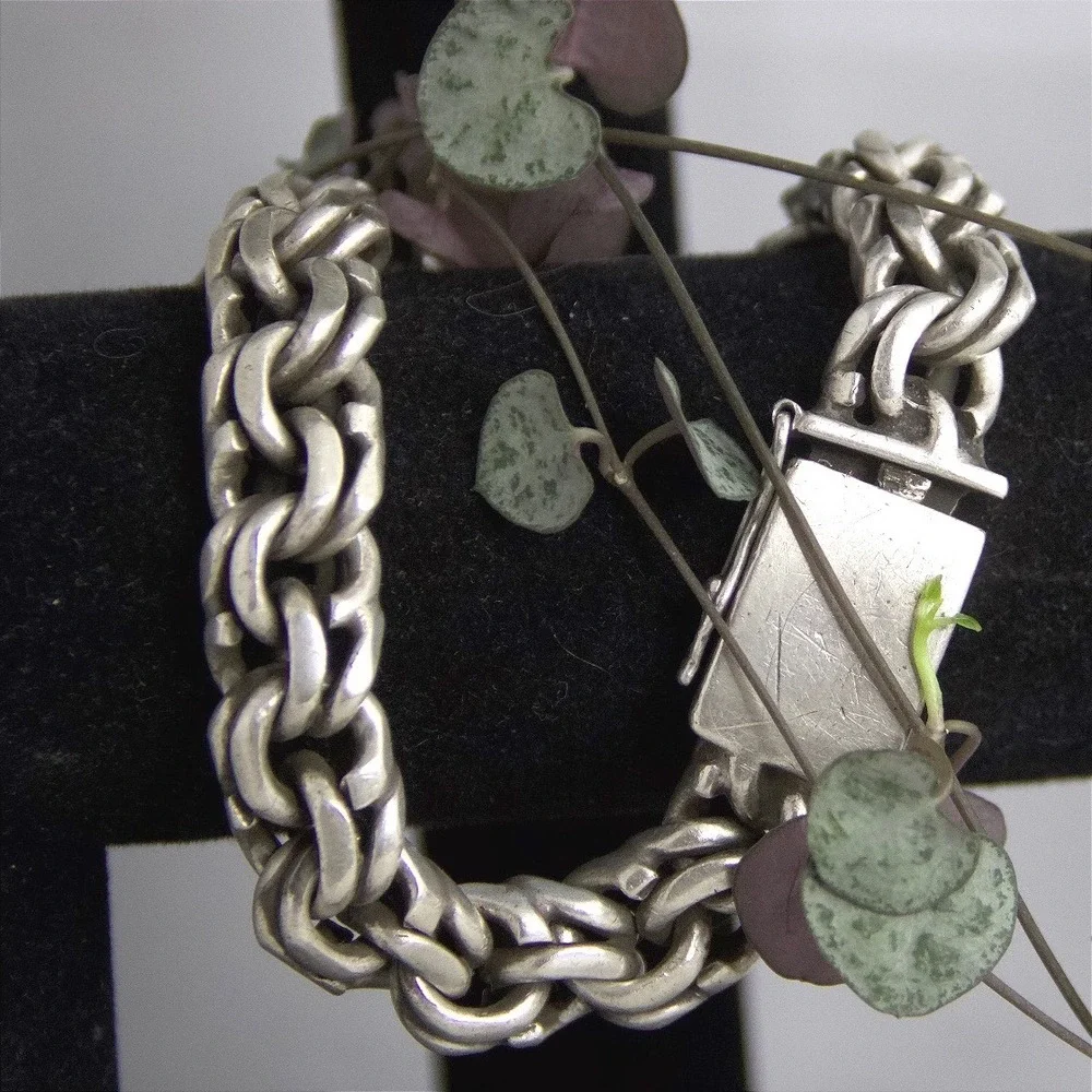VTG HEAVY Taxco 925 Sterling Silver Link Bracelet 99g Mexico TC-113 10 Inch